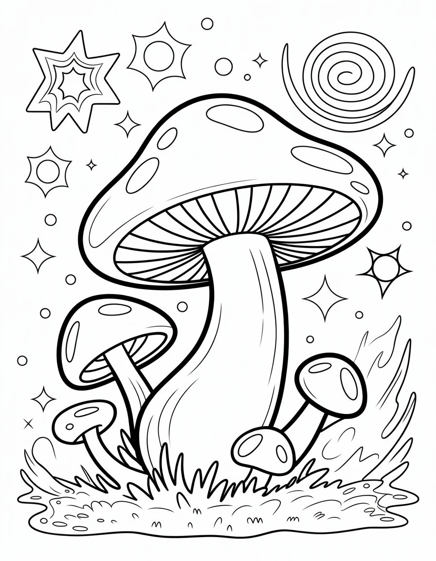 trippy mushroom coloring page
