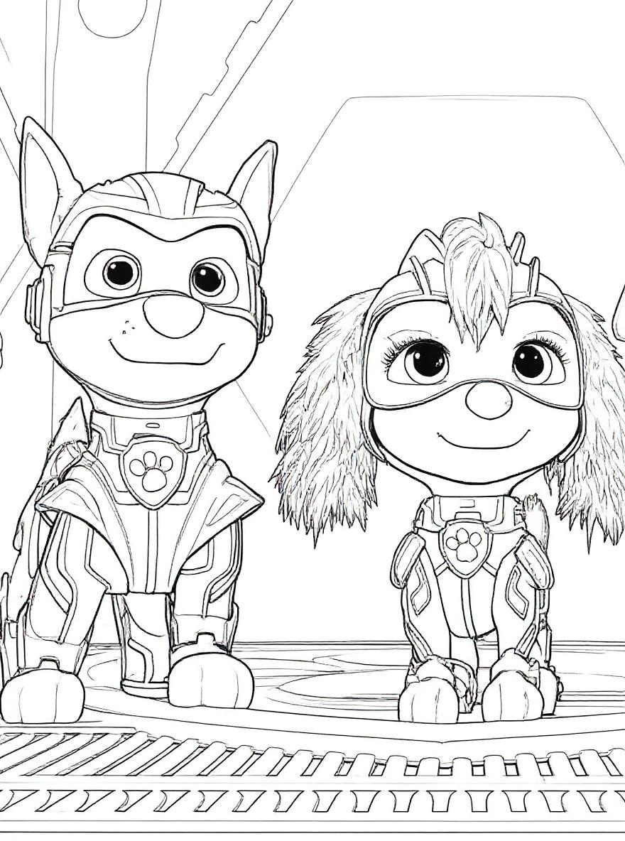 Chase and Skye glow up coloring page