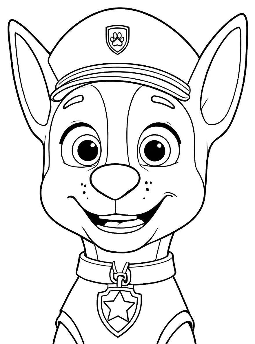 Paw Patrol Chase close up coloring page