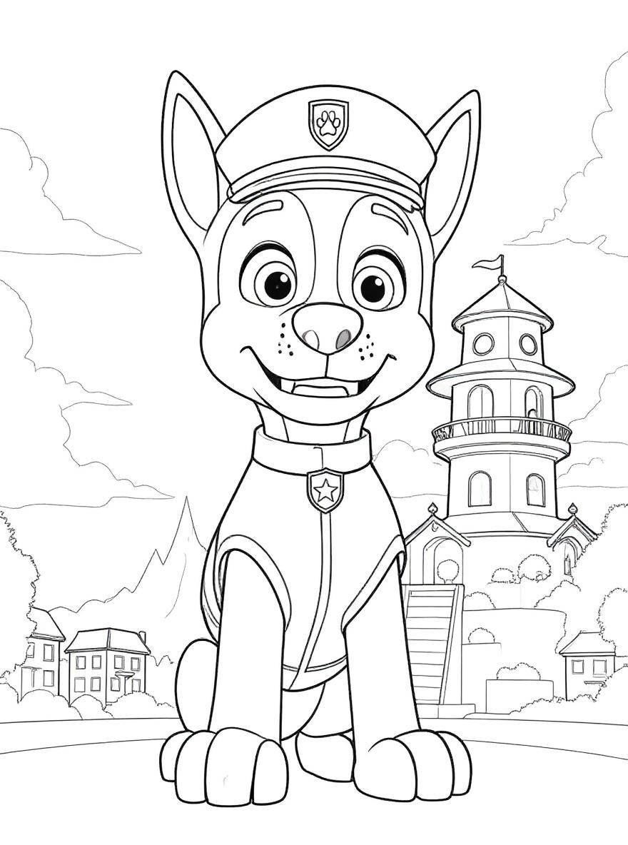 Paw Patrol Chases Happy Scene coloring page