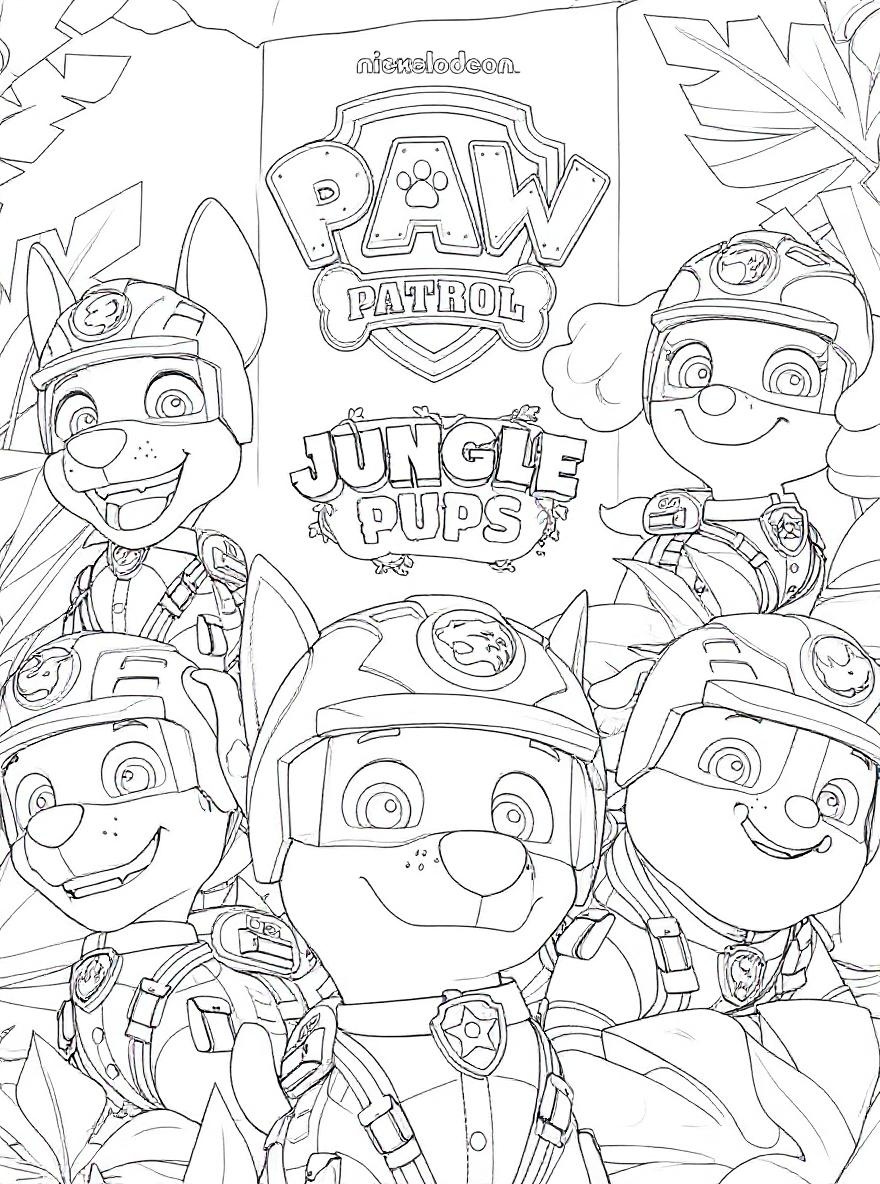 Paw patrol jungle pups coloring page