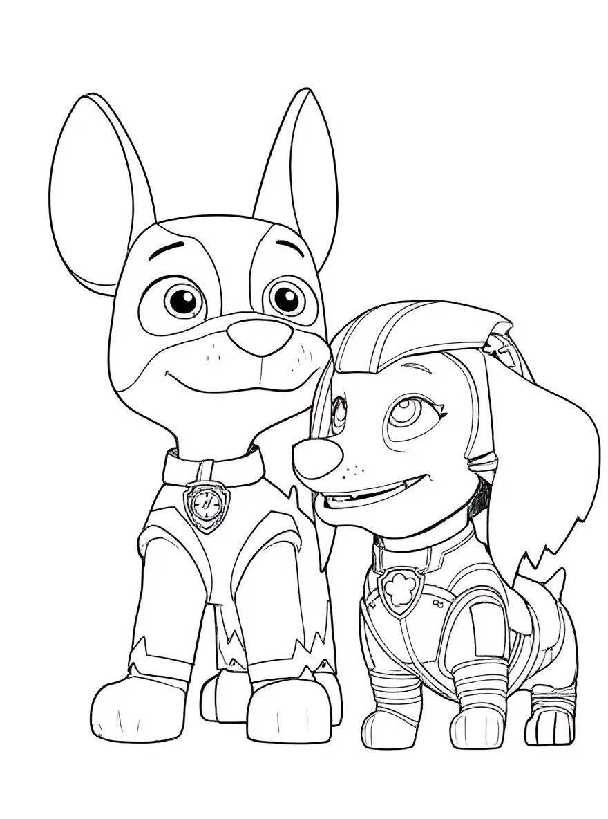 Paw Patrol Liberty and Charlie coloring page