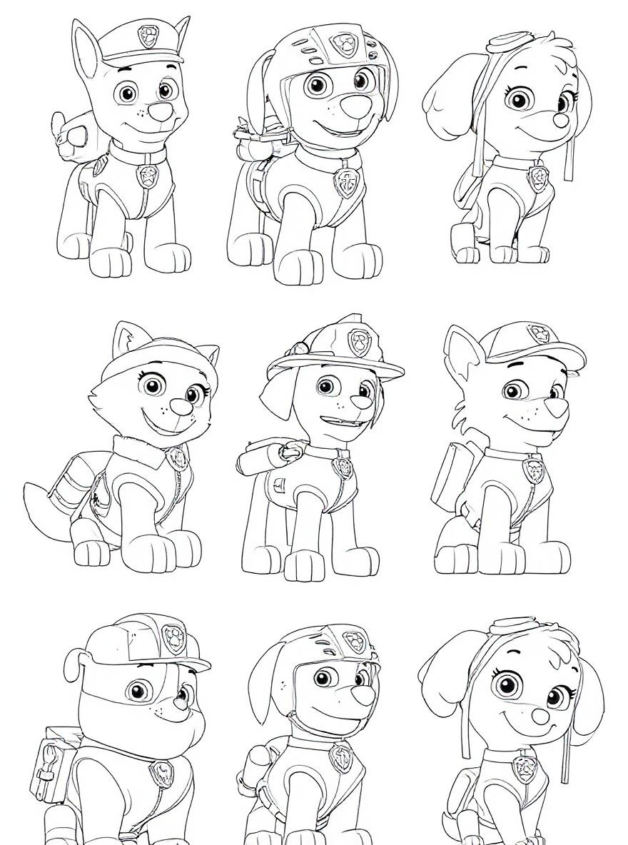 Paw Patrol main characters coloring page