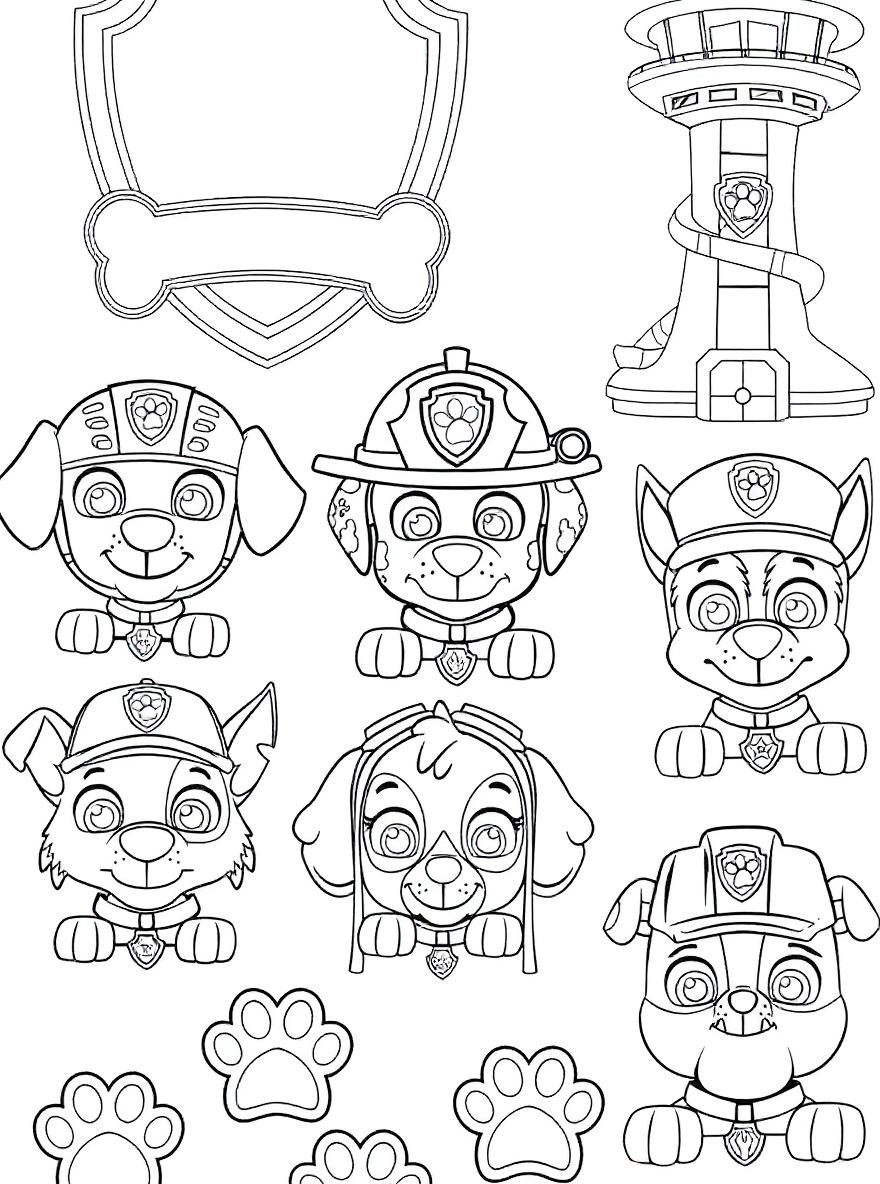 Paw Patrol puppies group coloring page