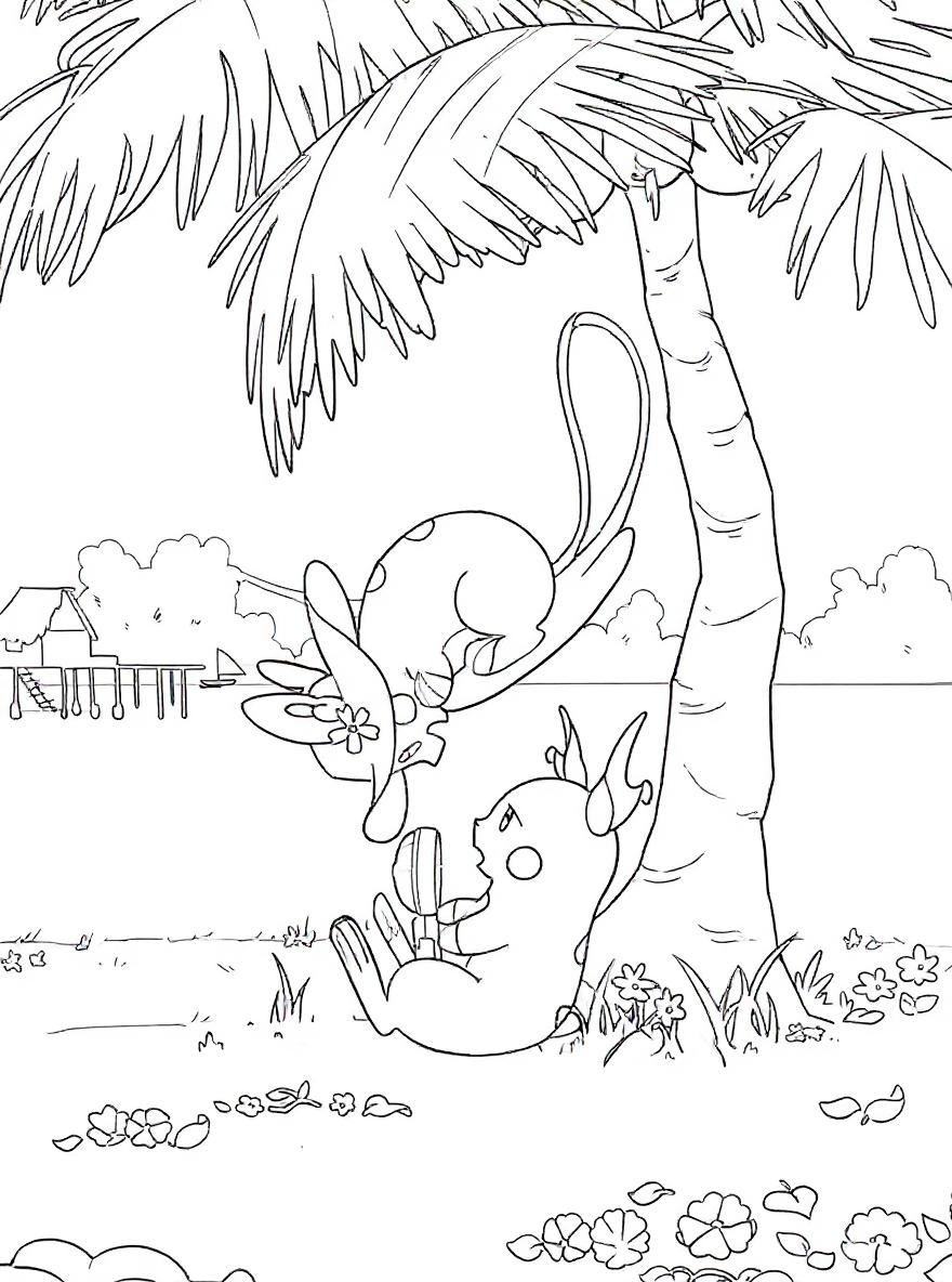 Alolan Raichu and Raticate fun coloring page