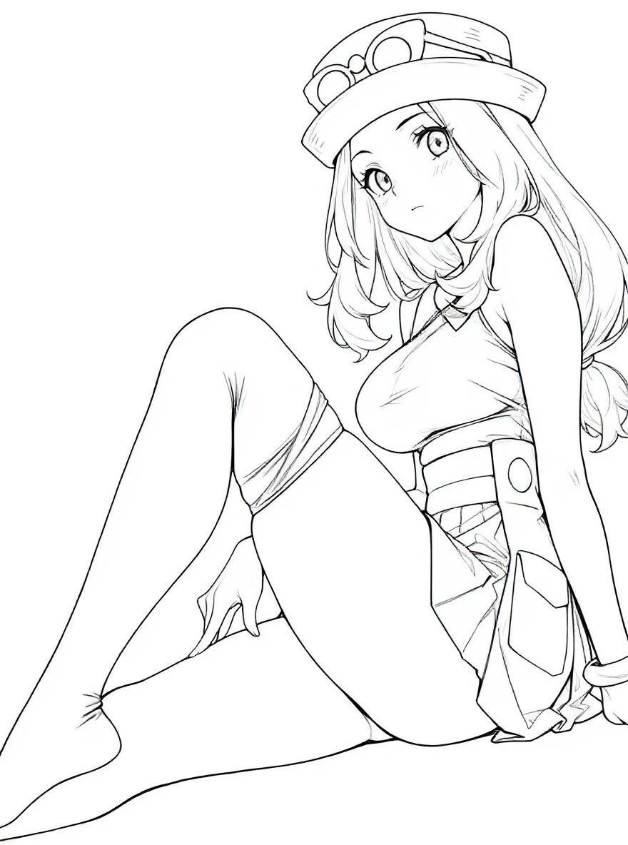 Anime girl sitting coloring page