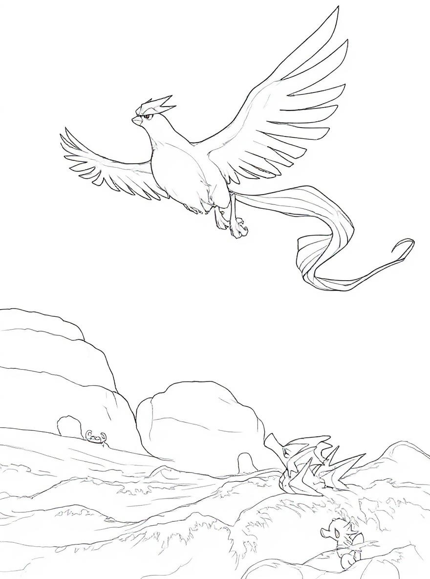 Articuno flying over water coloring page