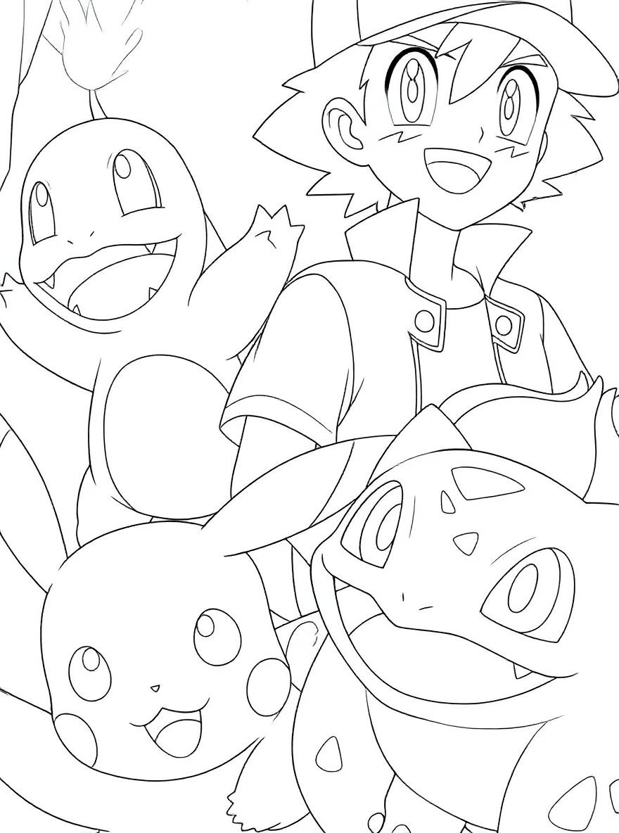 Ash and friends with charmander coloring page