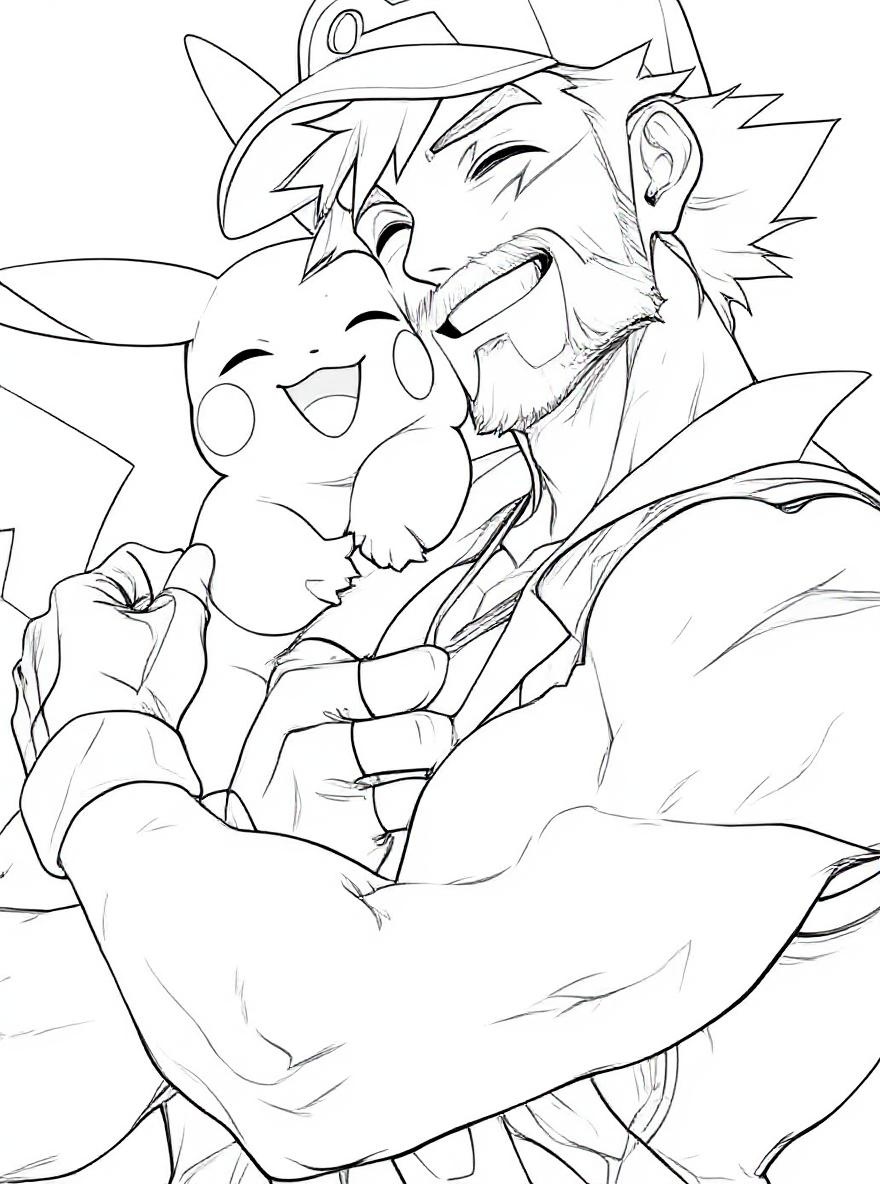 ash and pikachu friendship coloring page
