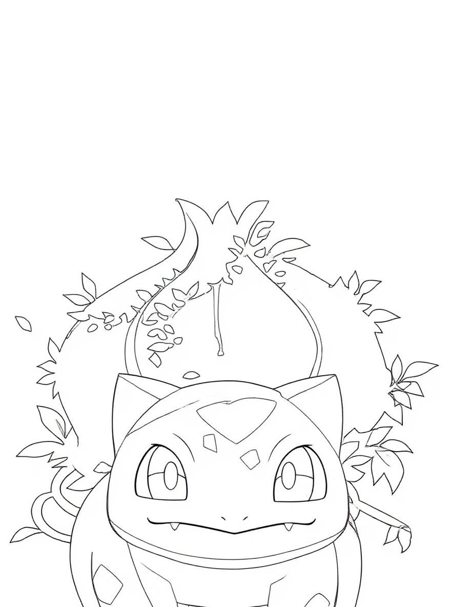Bulbasaur in a magical forest coloring page