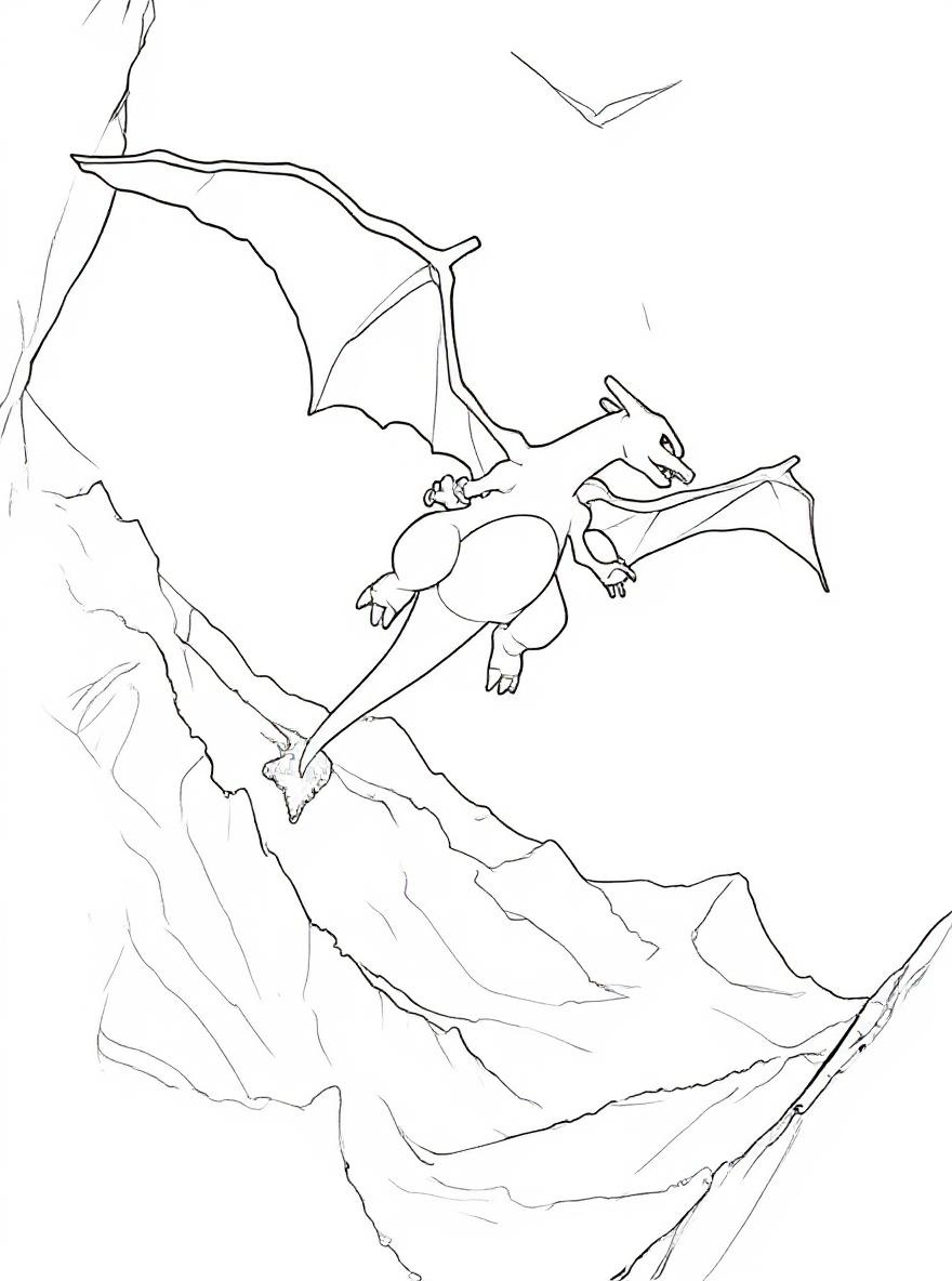 Charizard flying over mountains coloring page