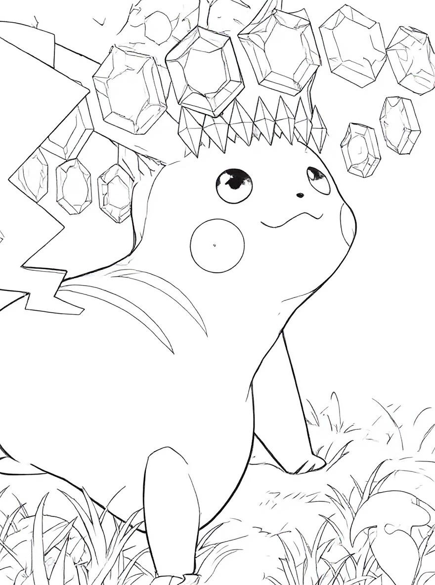 Crystal Pikachu with gems coloring page