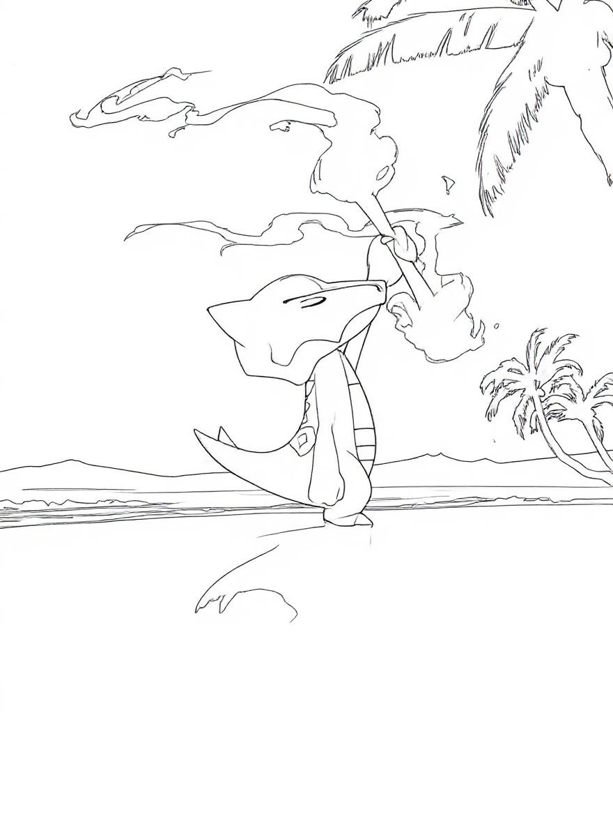 Cubone with a flaming bone club coloring page