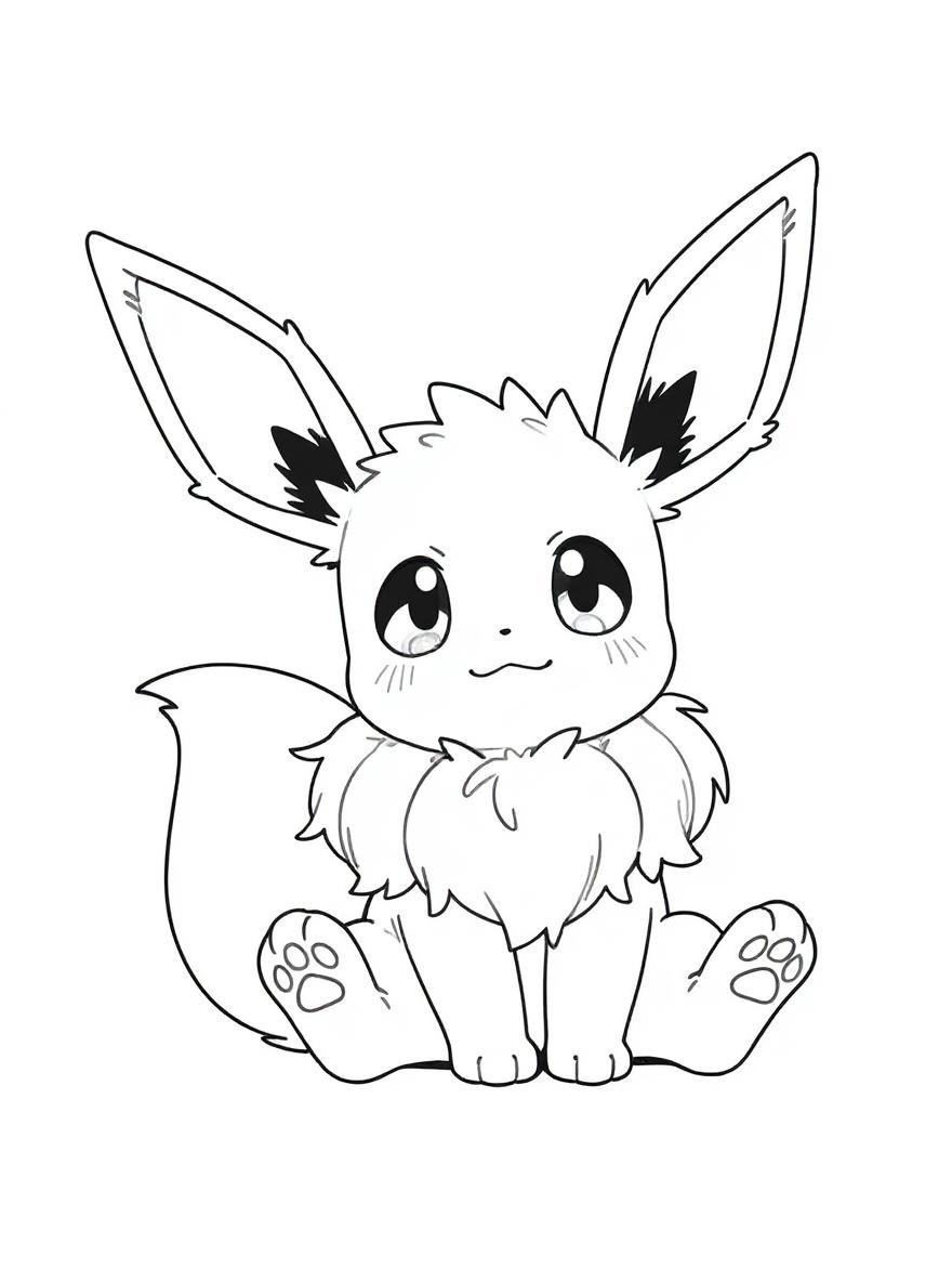 Cute eevee sitting coloring page