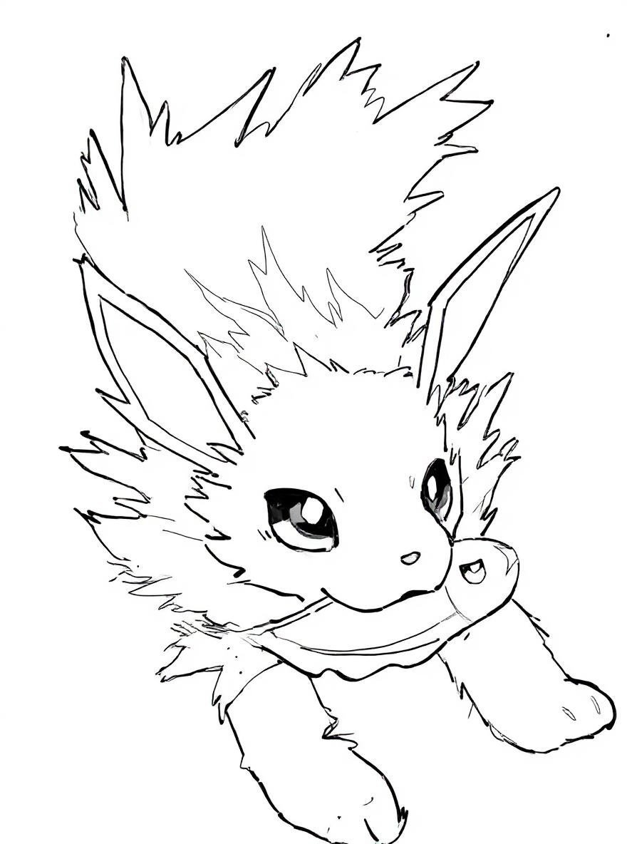 cute jolteon with fish coloring page