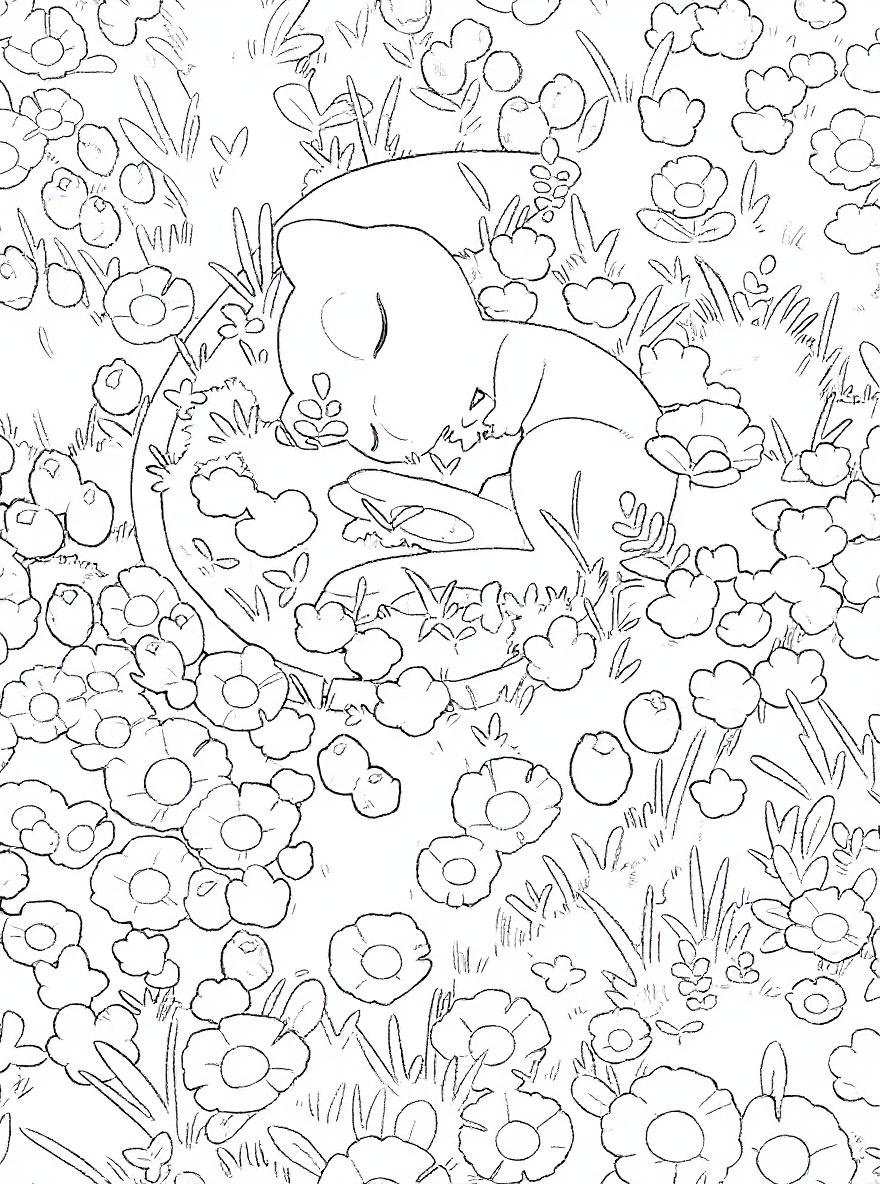 Cute pokemon Mew sleeping coloring page