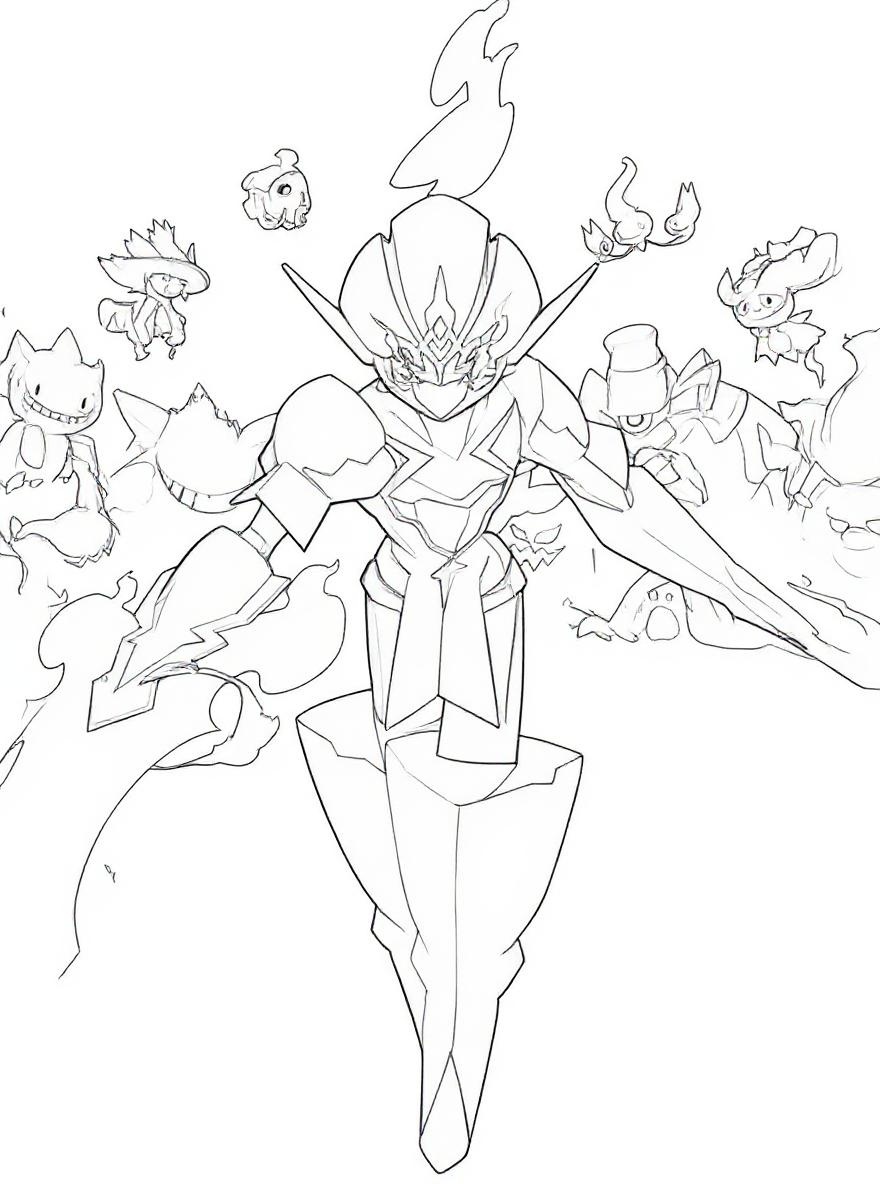 Dark knight with many pokemon coloring page