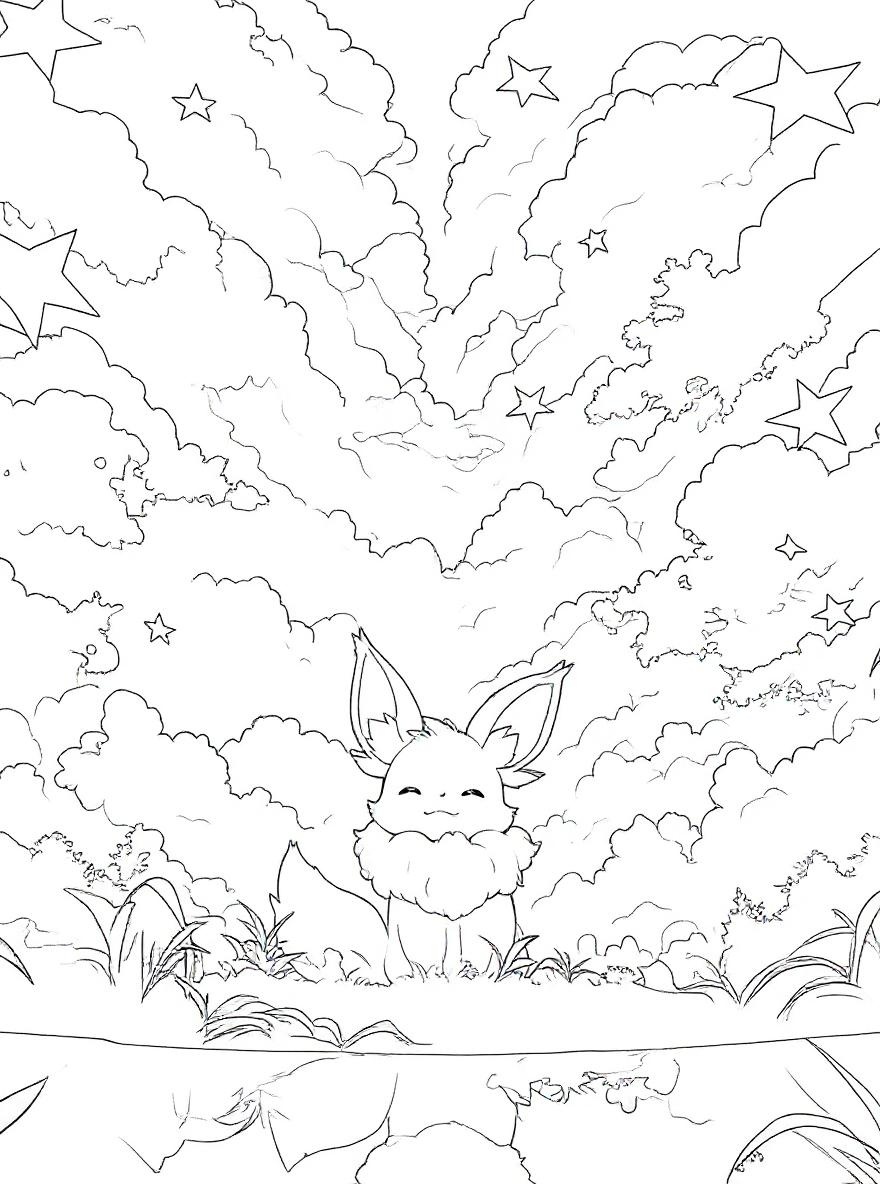 Eevee under night sky coloring page
