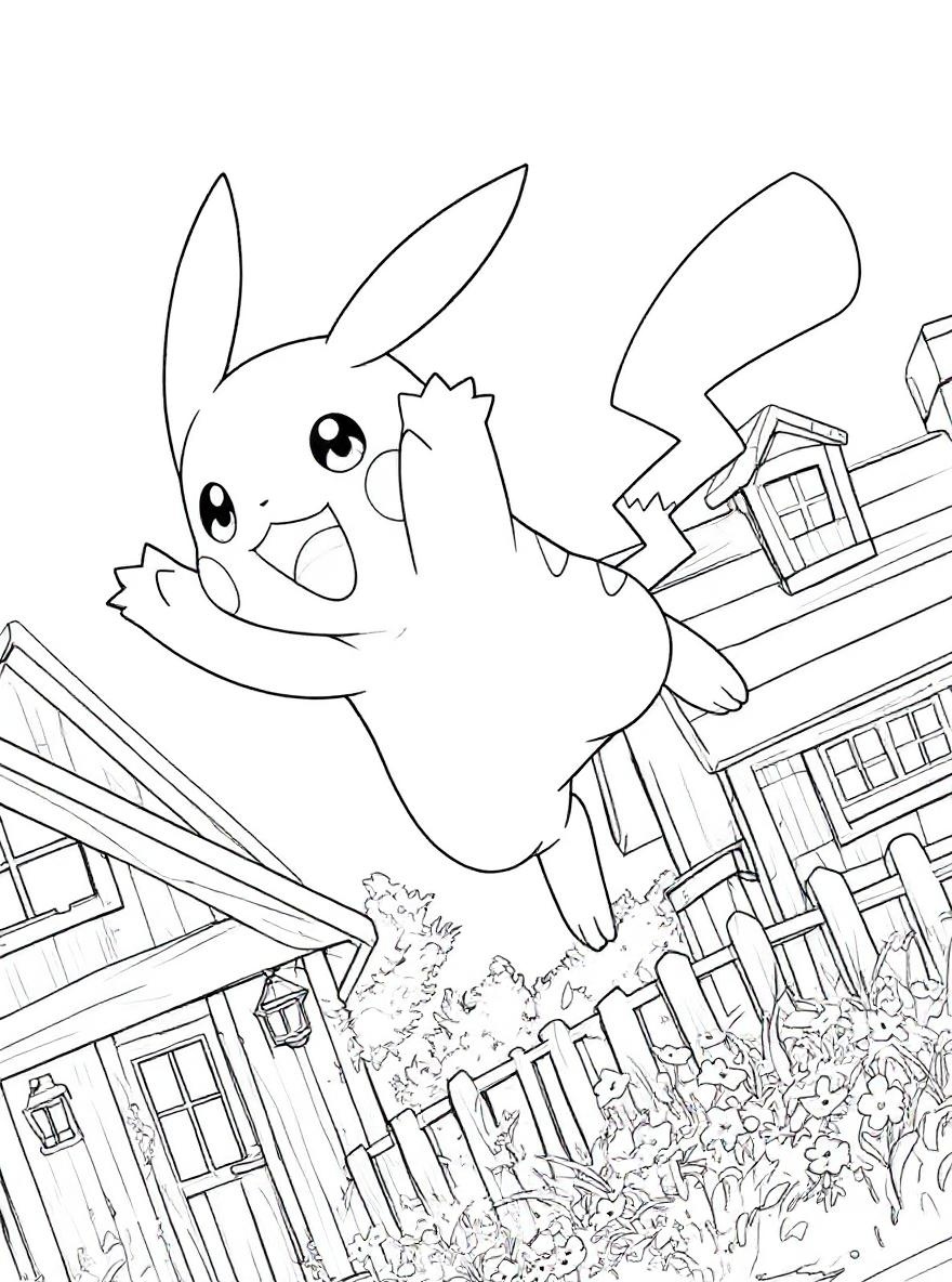 Flying Pikachu adventure coloring page
