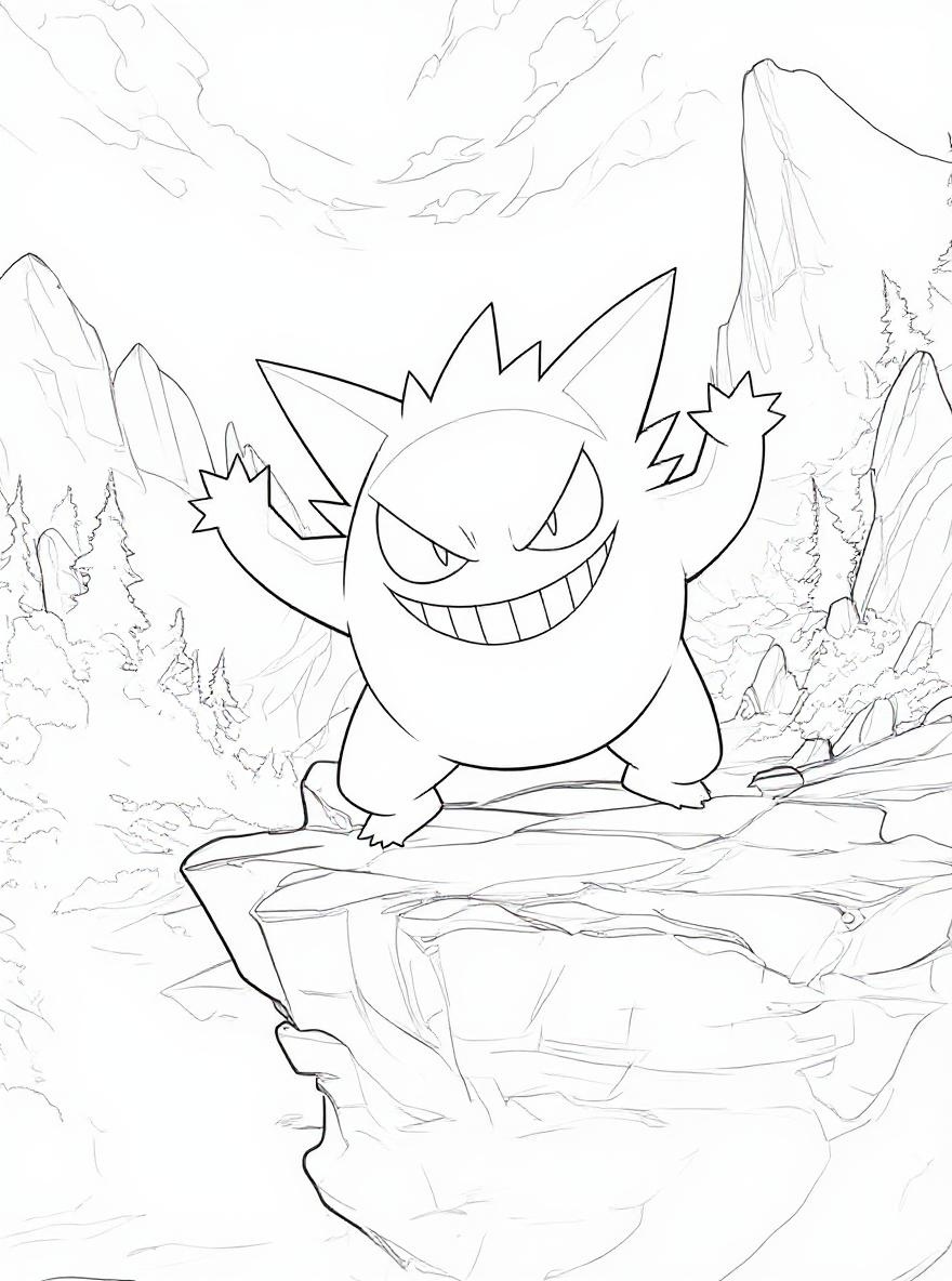 Gengar on a Cliff coloring page