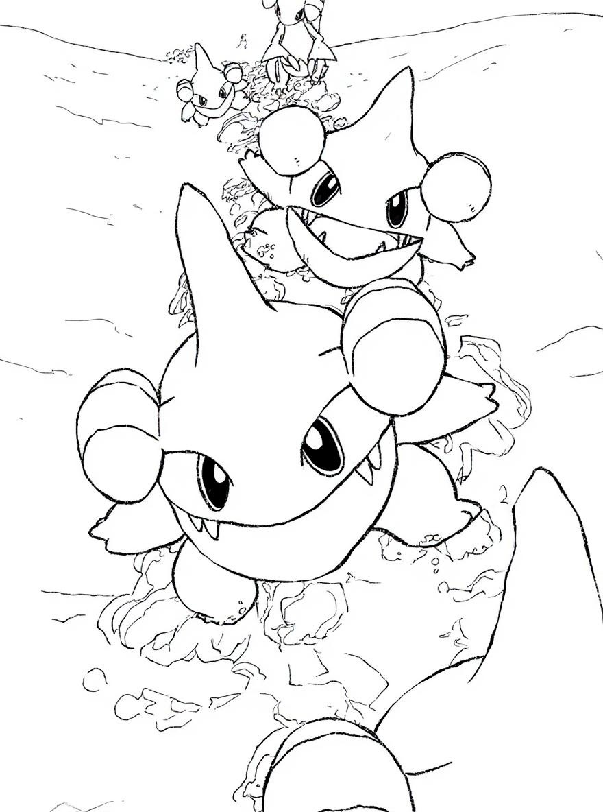 Gible family in the desert coloring page