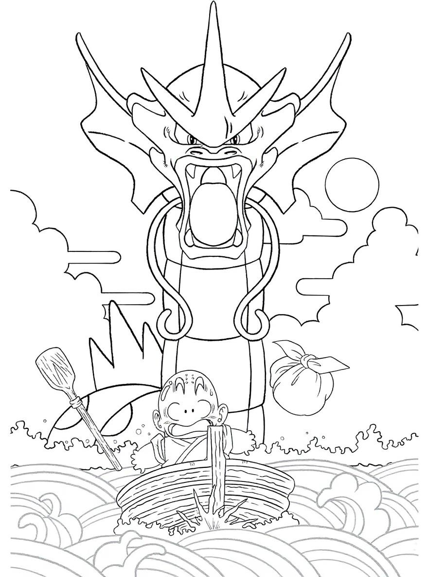 Gyarados roaring at Krillin coloring page
