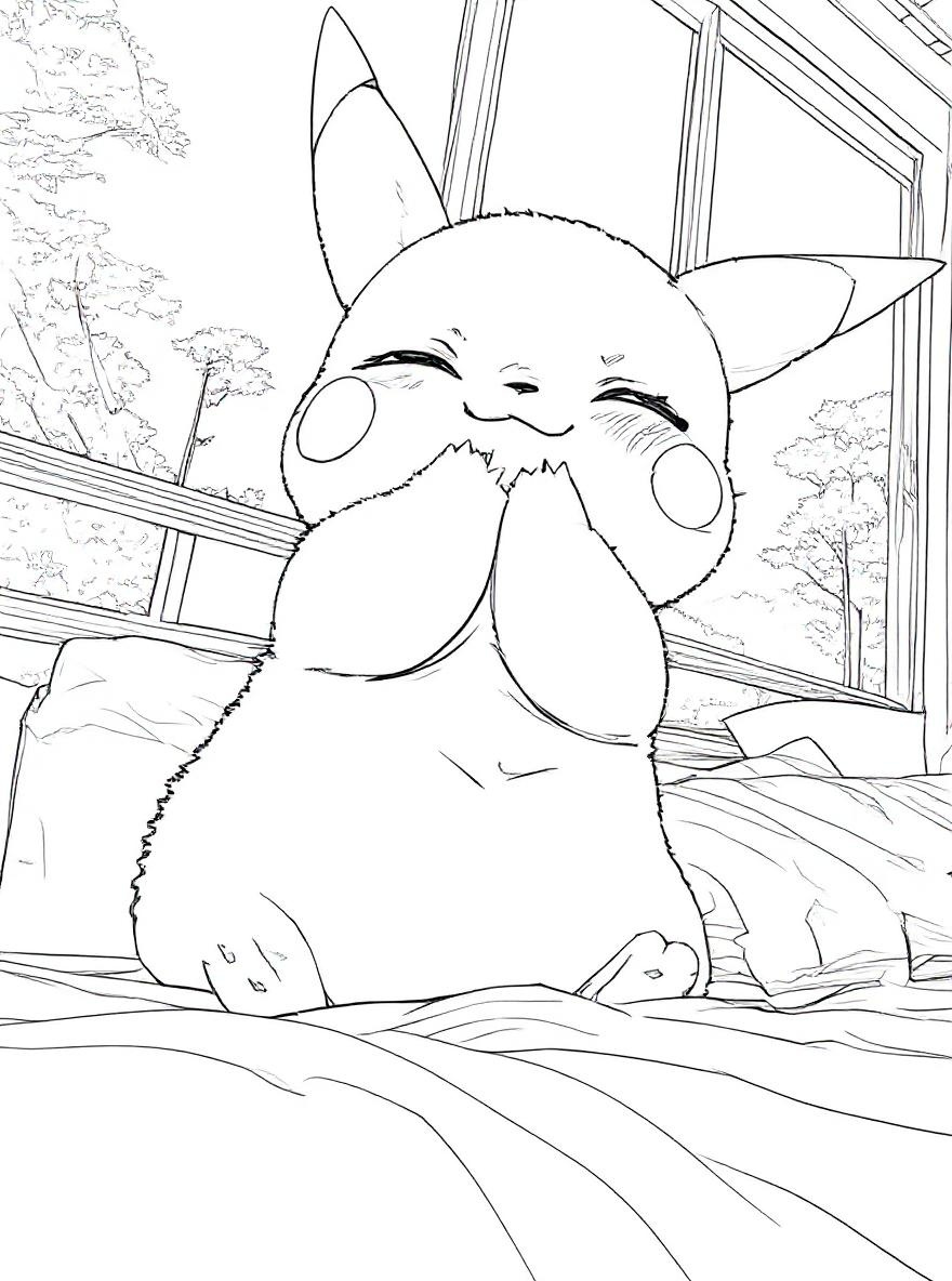 happy pikachu in sunlight coloring page