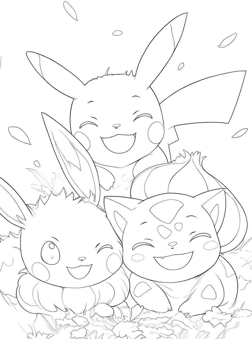 happy pokemon friends coloring page