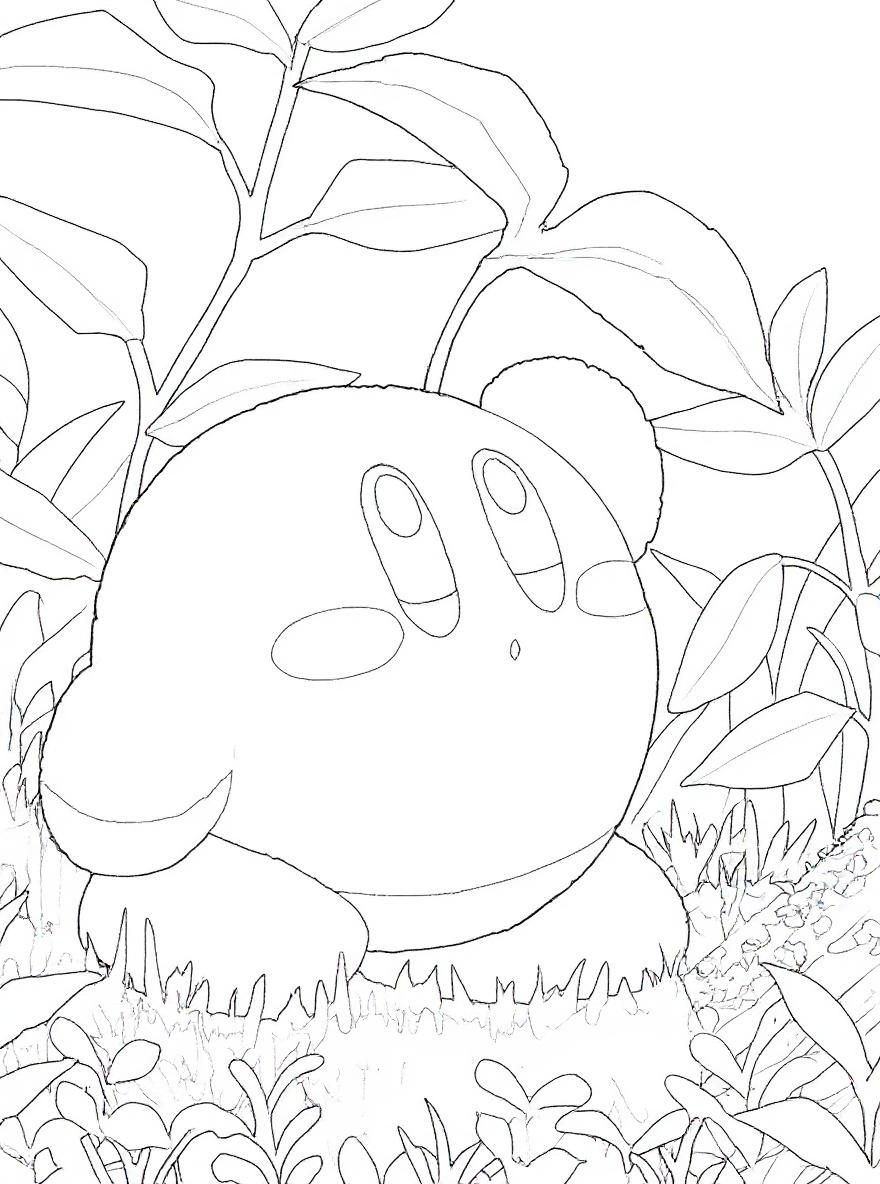 Kirby with a plant on his head coloring page