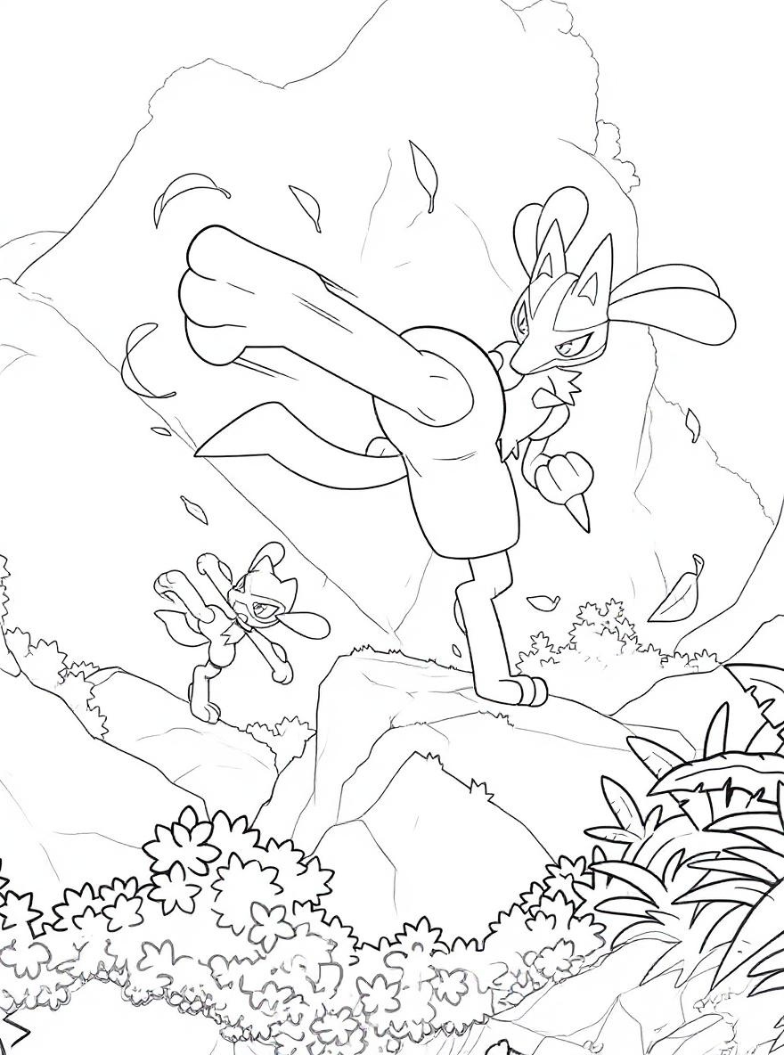 Lucario and Riolu training coloring page