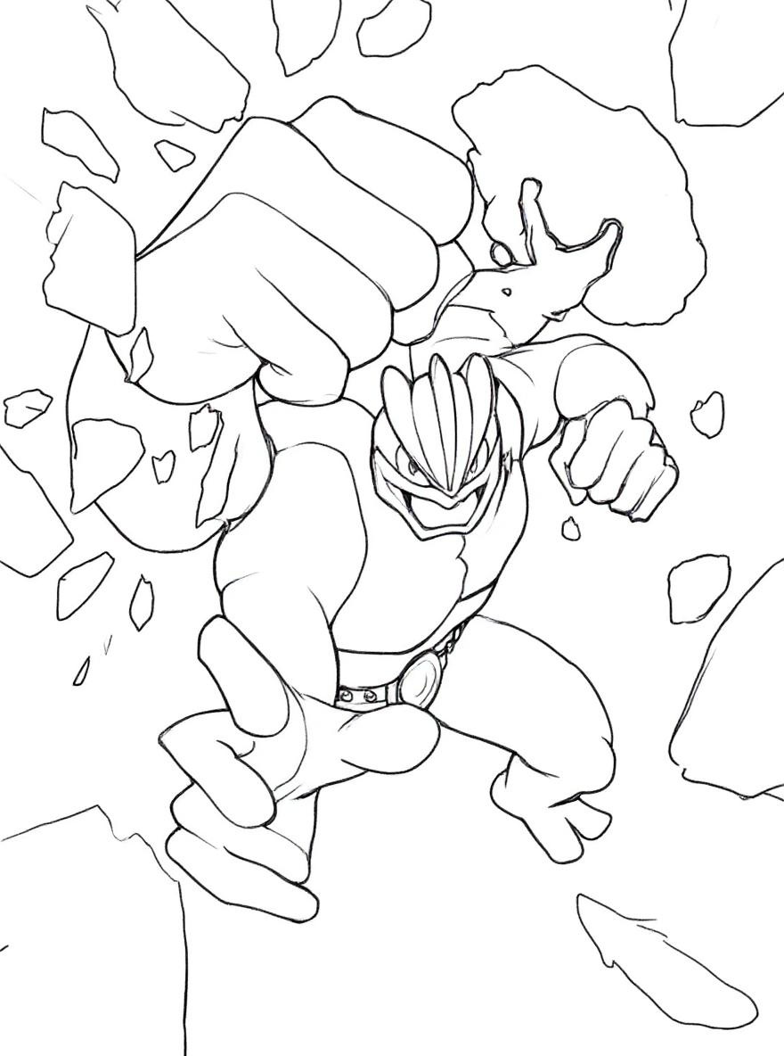 Machamp delivering a mega punch coloring page