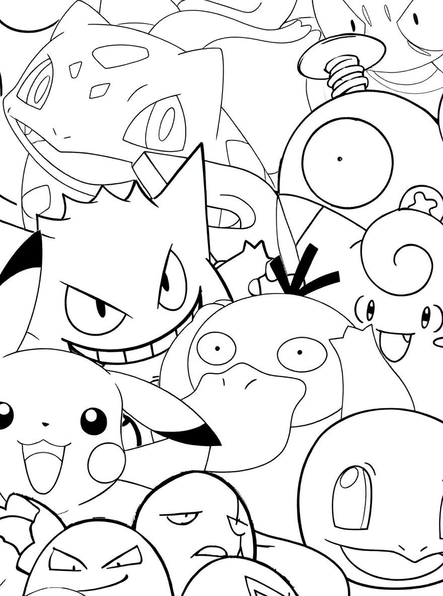 Many different pokemon characters coloring page