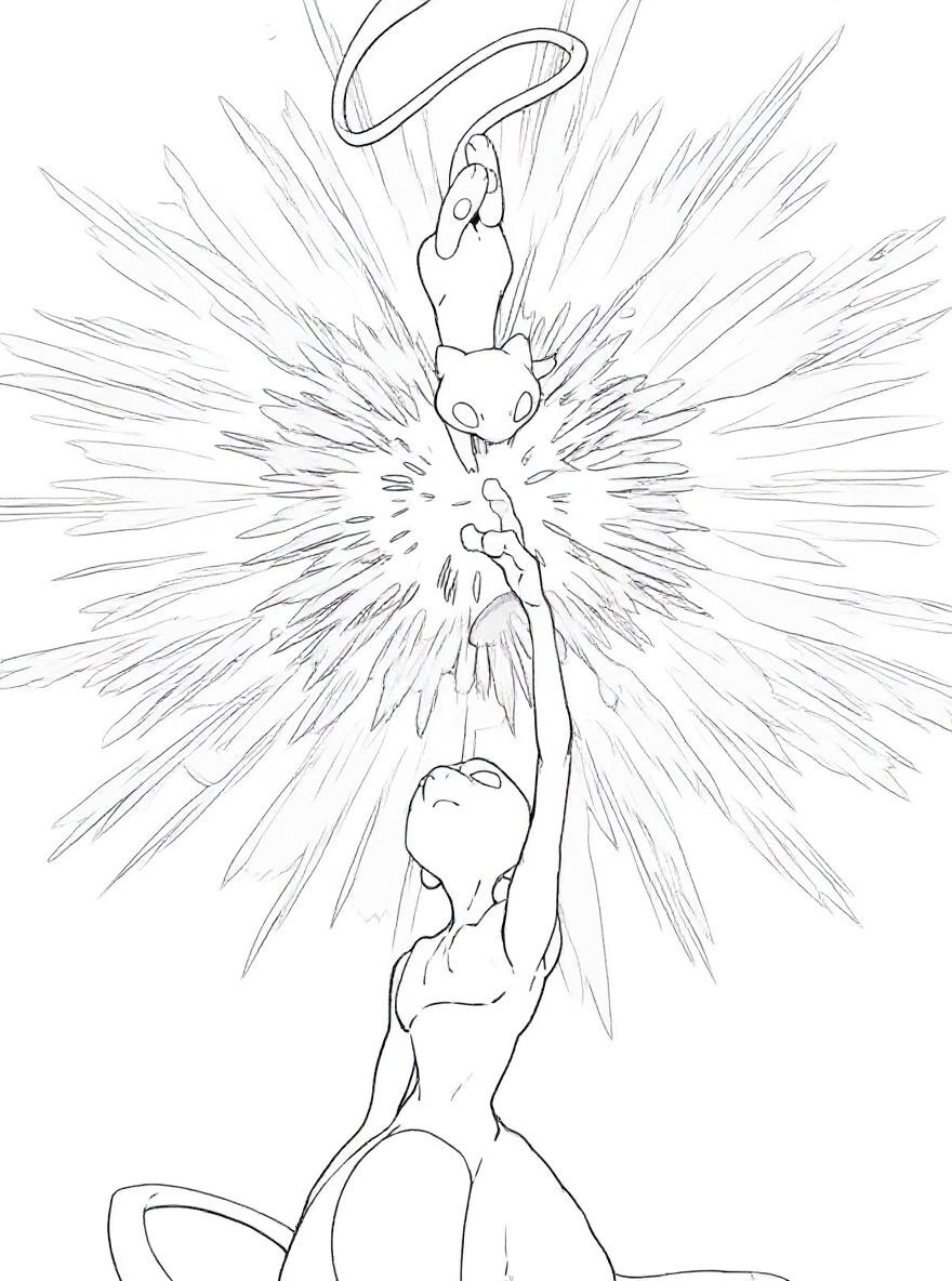 Mewtwo and Mew reunion pokemon coloring page