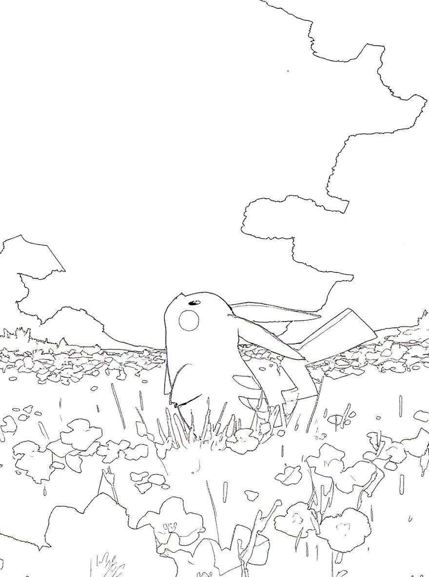 Pikachu in flower field coloring page