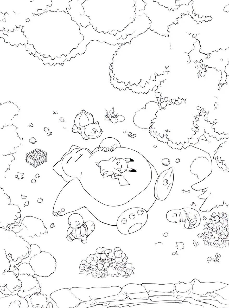 pokemon relaxing together coloring page