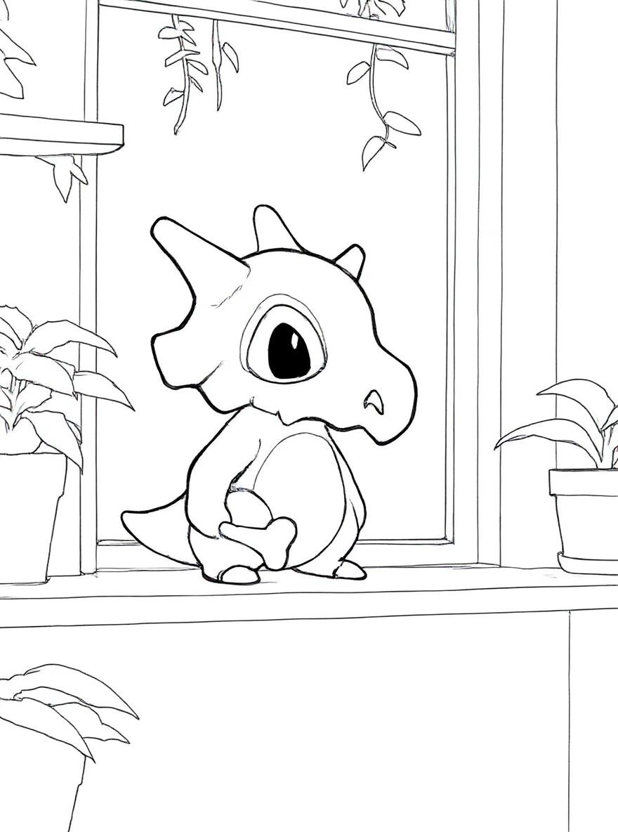 Sad Cubone by the window coloring page