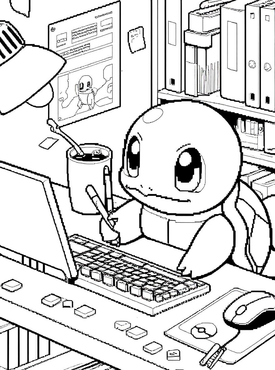 squirtle at the computer coloring page
