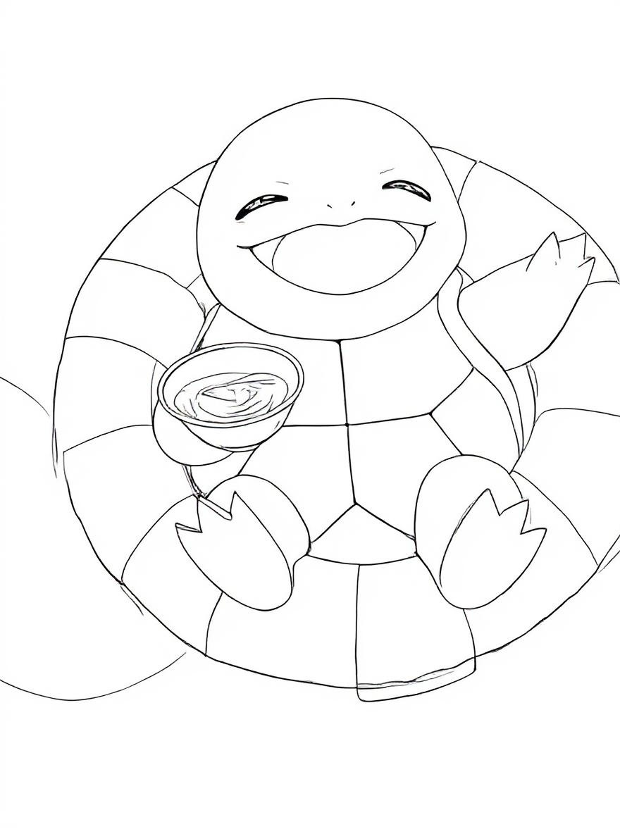 Squirtle relaxing in a pool coloring page