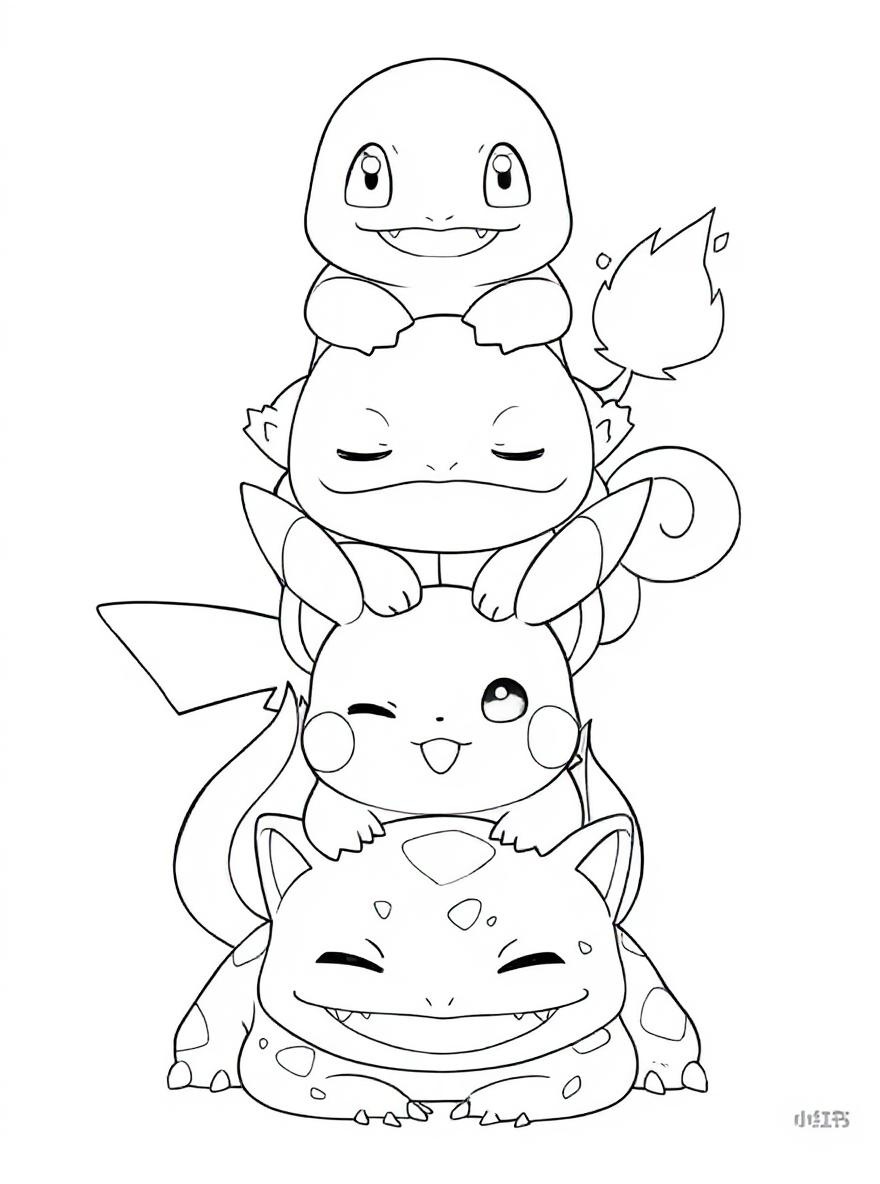 Stacked pokemon tower coloring page