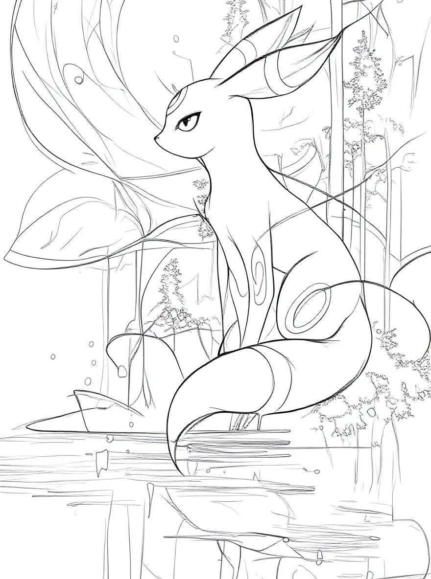 Umbreon by the lake coloring page