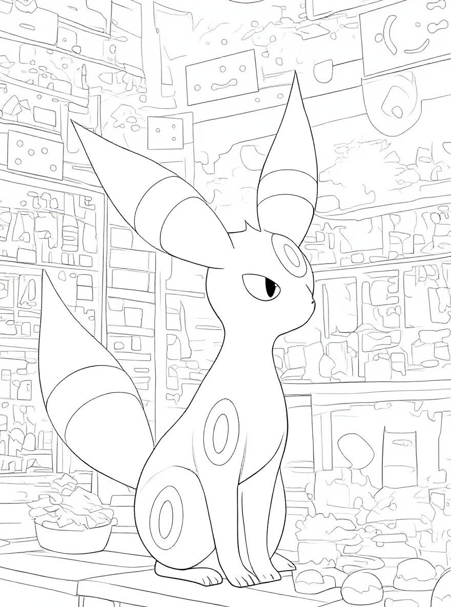 Umbreon in a colorful room coloring page