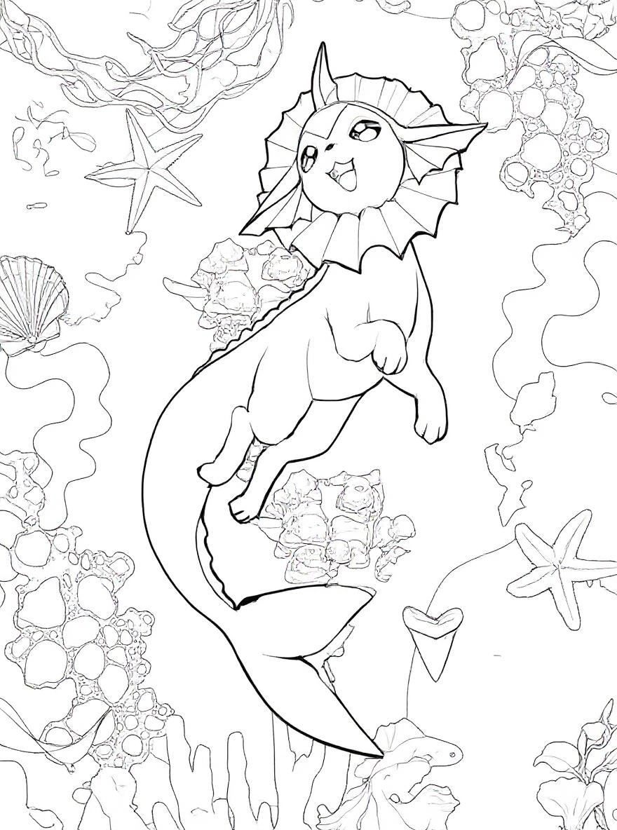 Vaporeon in the ocean coloring page