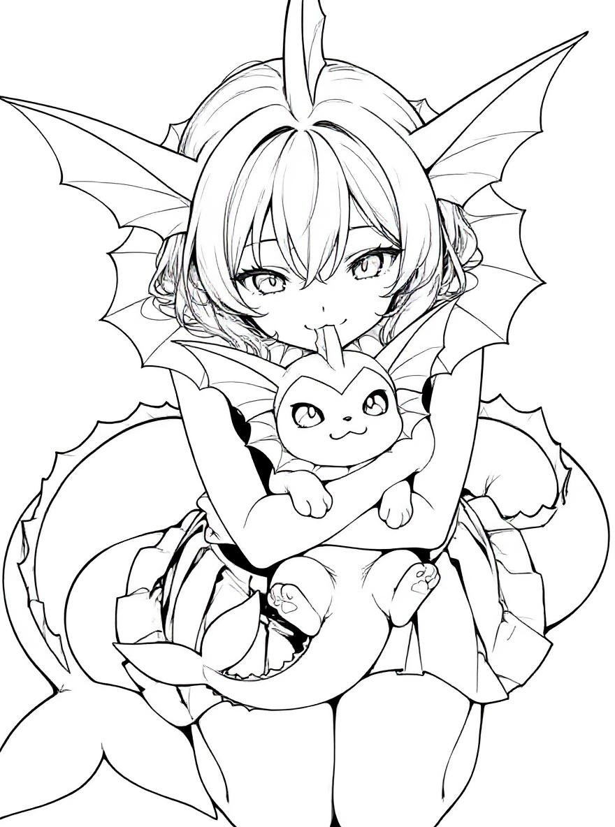 Vaporeon mascot girl cute coloring page
