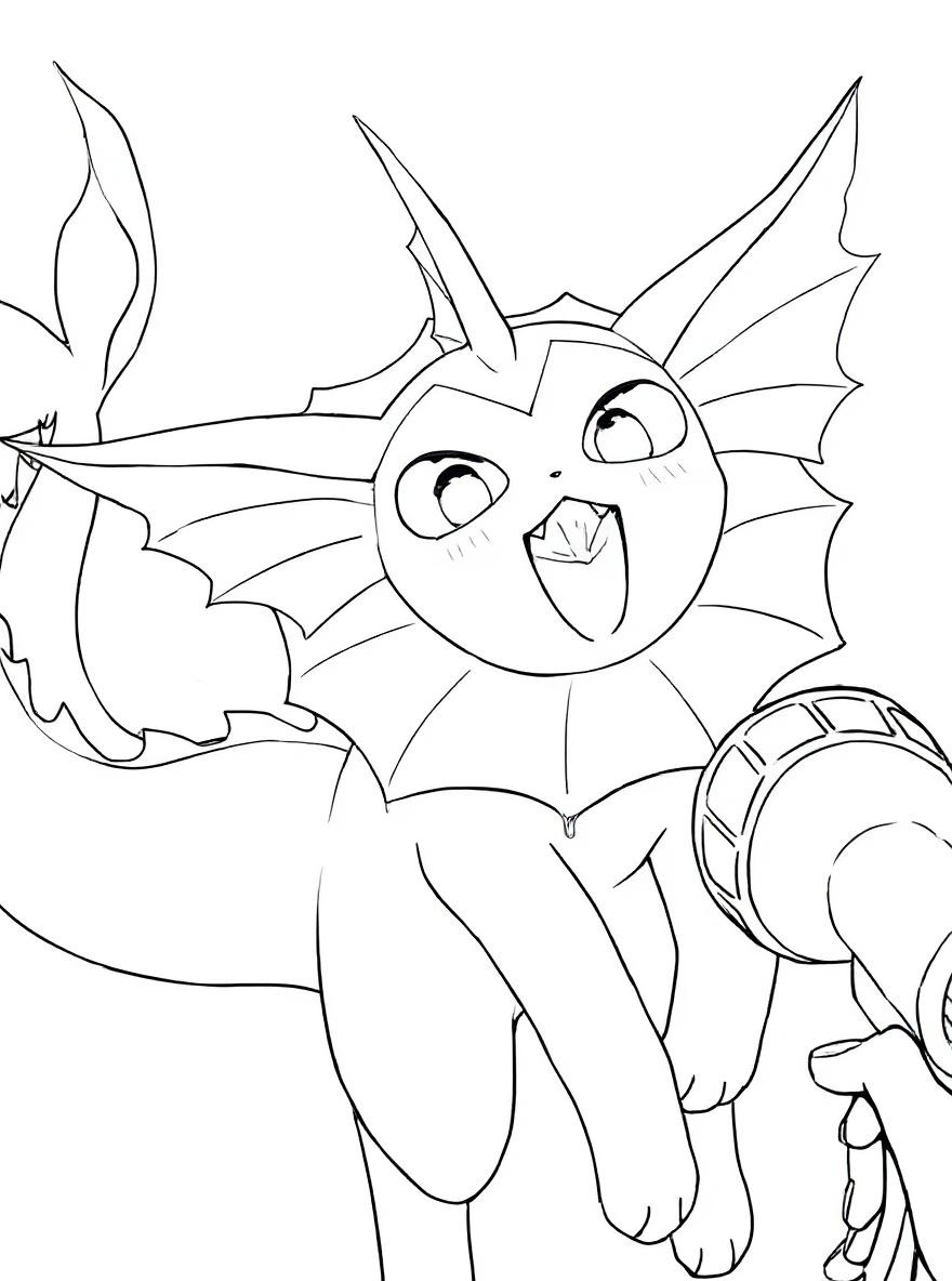 Vaporeon playing with water coloring page
