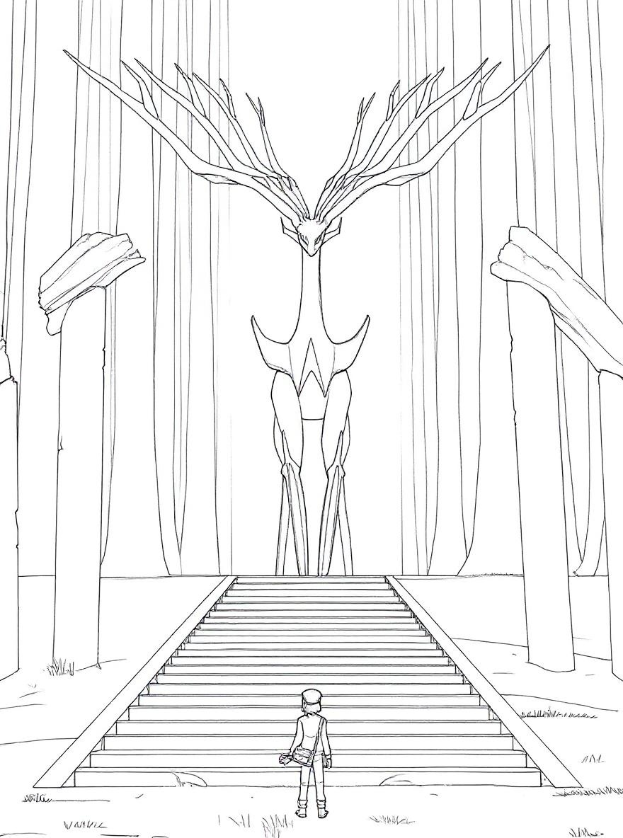 Xerneas in forest coloring page