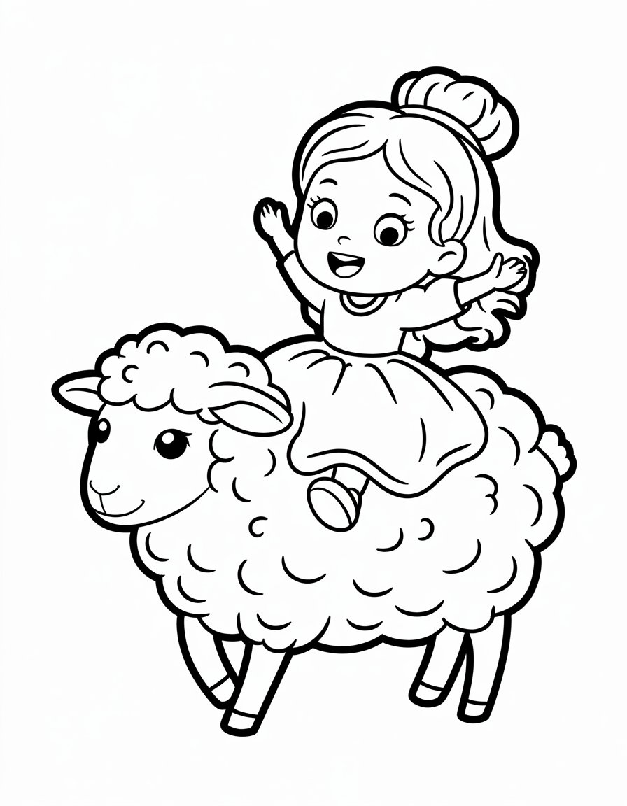 Chibi Princess Riding a Fluffy Sheep