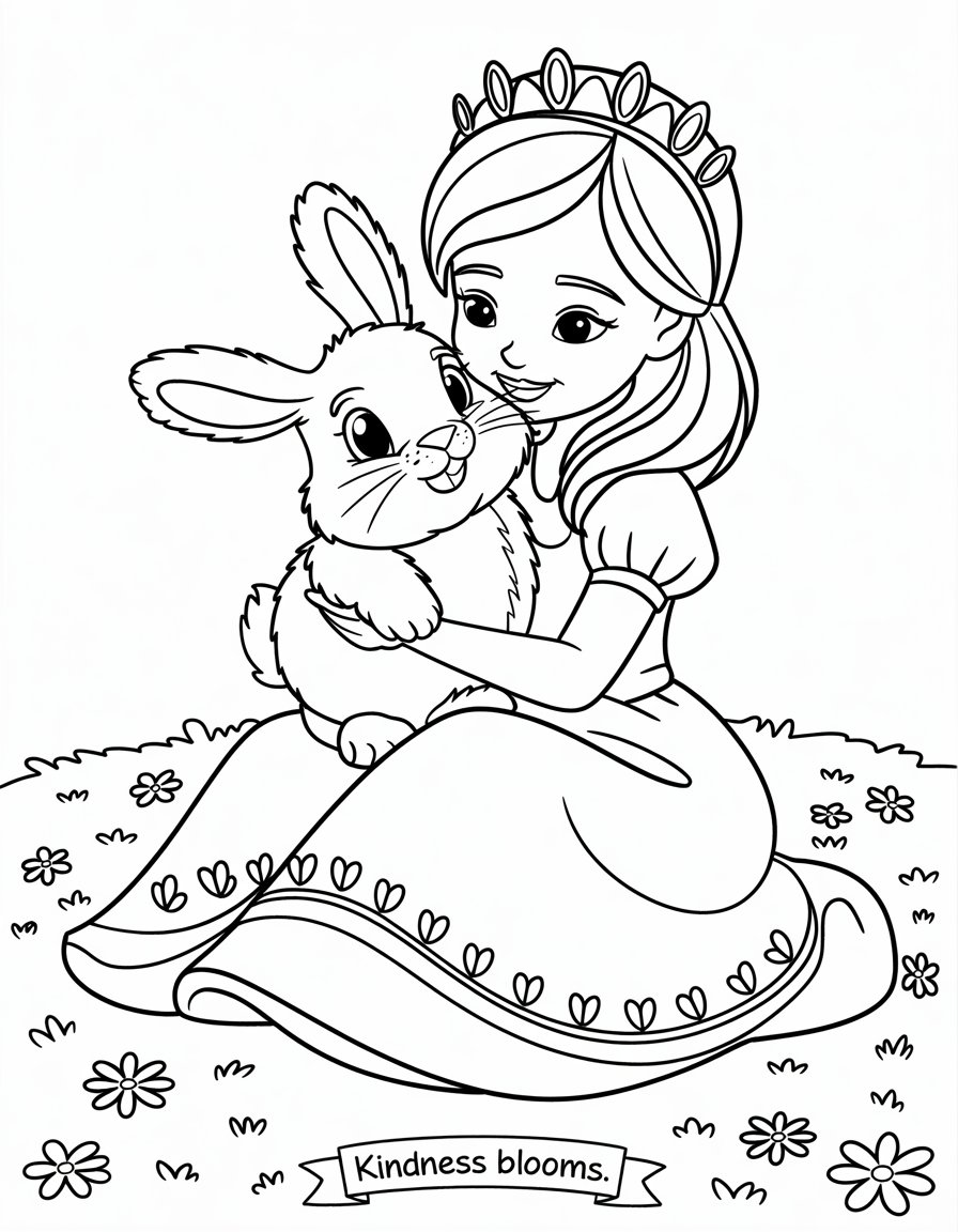 Princess Cuddling a Fluffy Rabbit