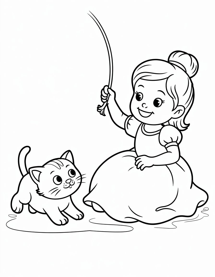 Princess with a Playful Kitten