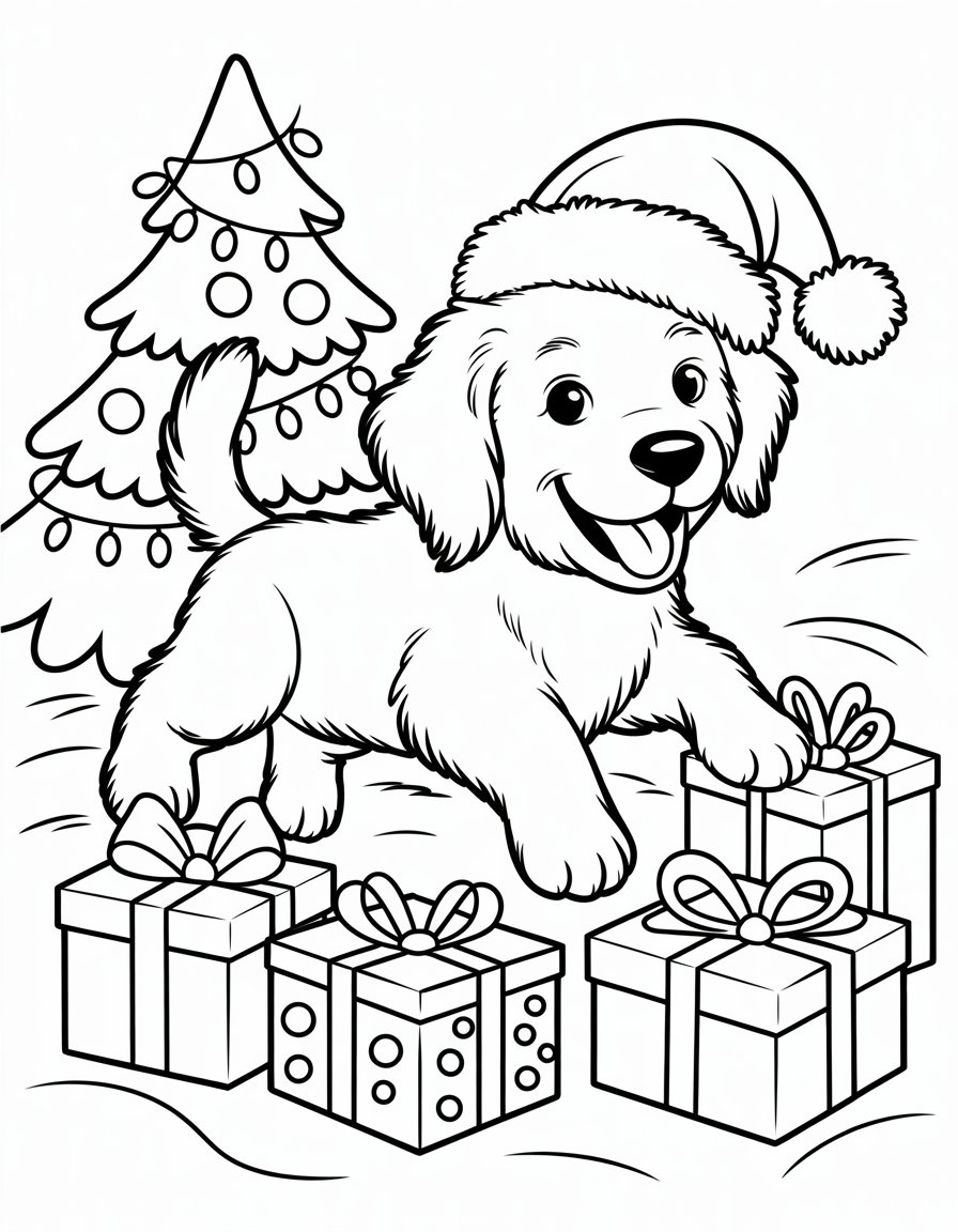christmas puppy coloring page