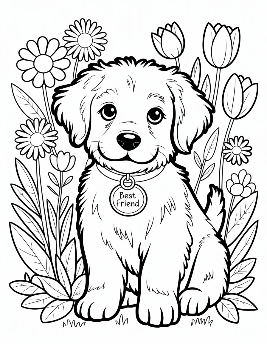 detailed puppy coloring page